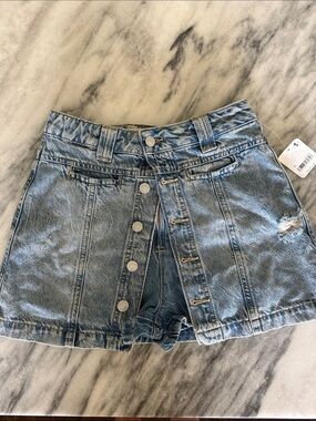 We The Free Light Blue Button-Front Denim Mini Skirt